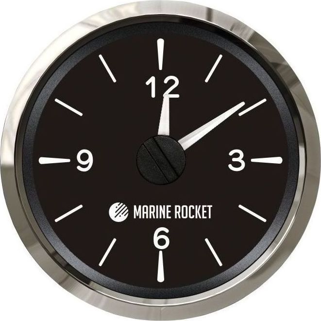 Часы кварцевые, аналоговый черный циферблат, нержавеющий ободок, д. 52 мм, Marine Rocket QCA0003BSMR gps спидометр аналоговый 0 60 узлов циферблат нержавеющий ободок выносная антенна д 85 мм marine rocket smagps060bsmr