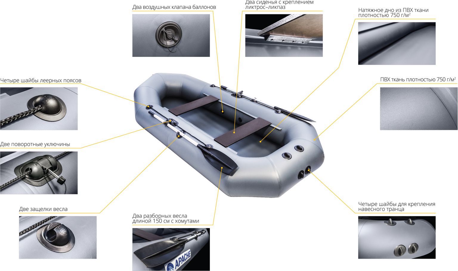 Надувная лодка ПВХ, APACHE 240 графит 4603725300897 Вид№6