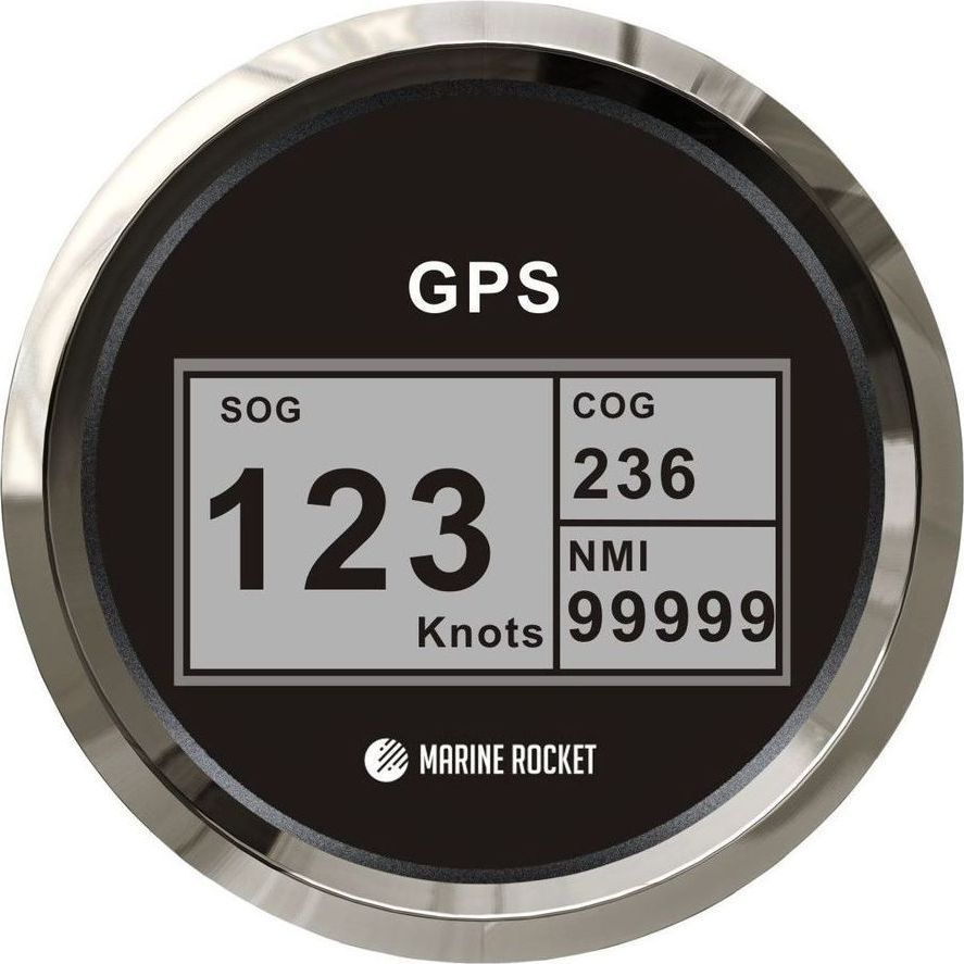 GPS-спидометр электронный, черный циферблат, нержавеющий ободок, выносная антенна, д. 85 мм, Marine Rocket SMDGPS002BSMR