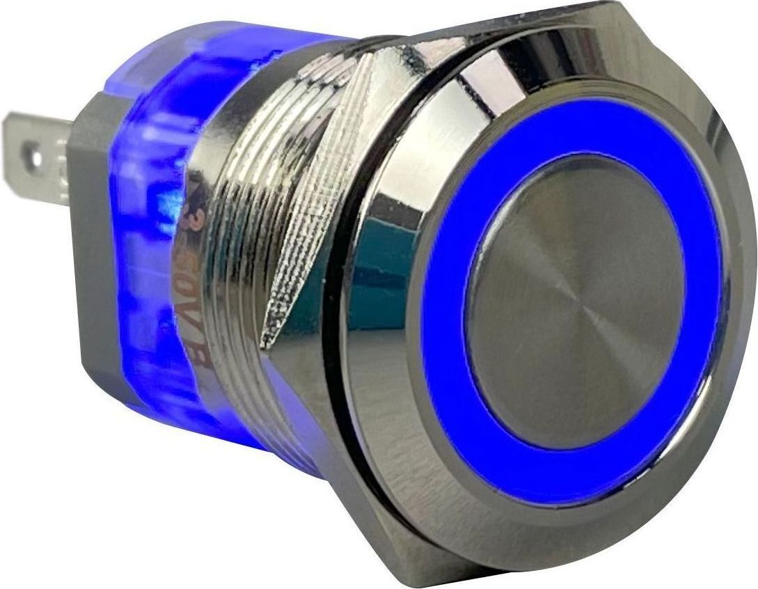 Кнопка без фиксации, подсветка синяя, 12 В, д.22 мм, Marine Rocket MRBB00007 кнопка с фиксацией подсветка синяя наклейки 12 в 20а 19мм pb4511tlb