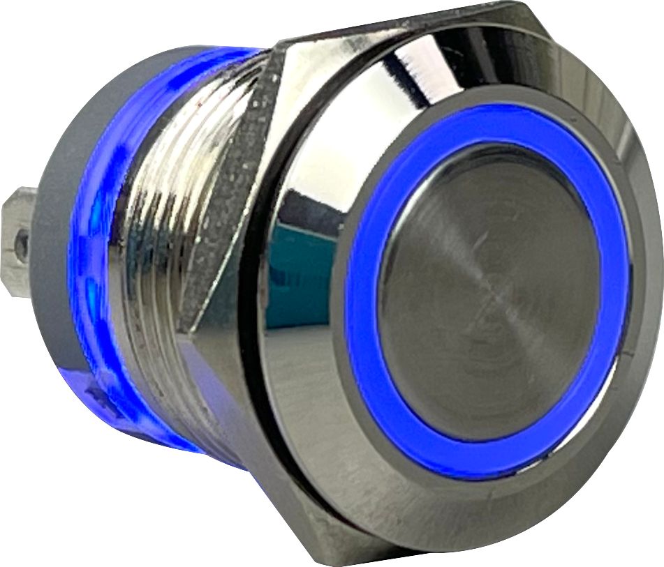 Кнопка с фиксацией, подсветка синяя, 12 В, д. 19мм SXC00006 кнопка без фиксации 12 в 3а off on 5p d16 синяя подсветка a6c1b12vs
