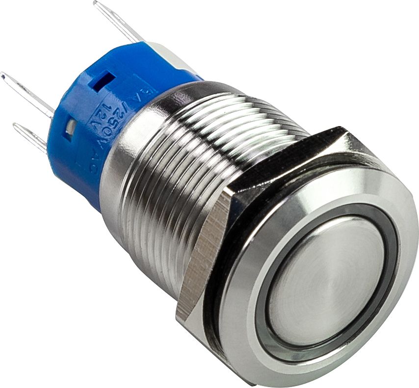 Кнопка с фиксацией, подсветка синяя, 12 В, PB4212TLB шарнир складывающийся с фиксацией 90° тип 2