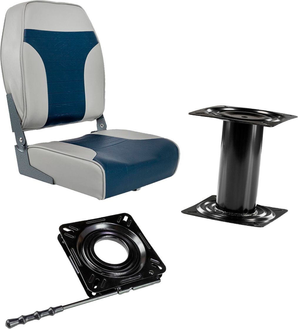 Кресло складное мягкое ECONOMY с высокой спинкой, серый/синий на стойке с вращающимся, фиксирующимся основанием 1040661_komp_3 кресло складное мягкое economy с высокой спинкой дву ное серый синий 1040661