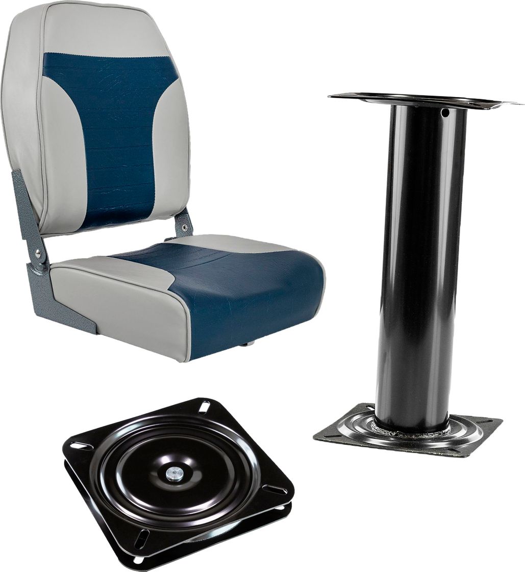 Кресло складное мягкое ECONOMY с высокой спинкой, серый/синий на стойке с вращающимся основанием 1040661_komp_2 кресло складное мягкое economy с высокой спинкой дву ное серый синий 1040661