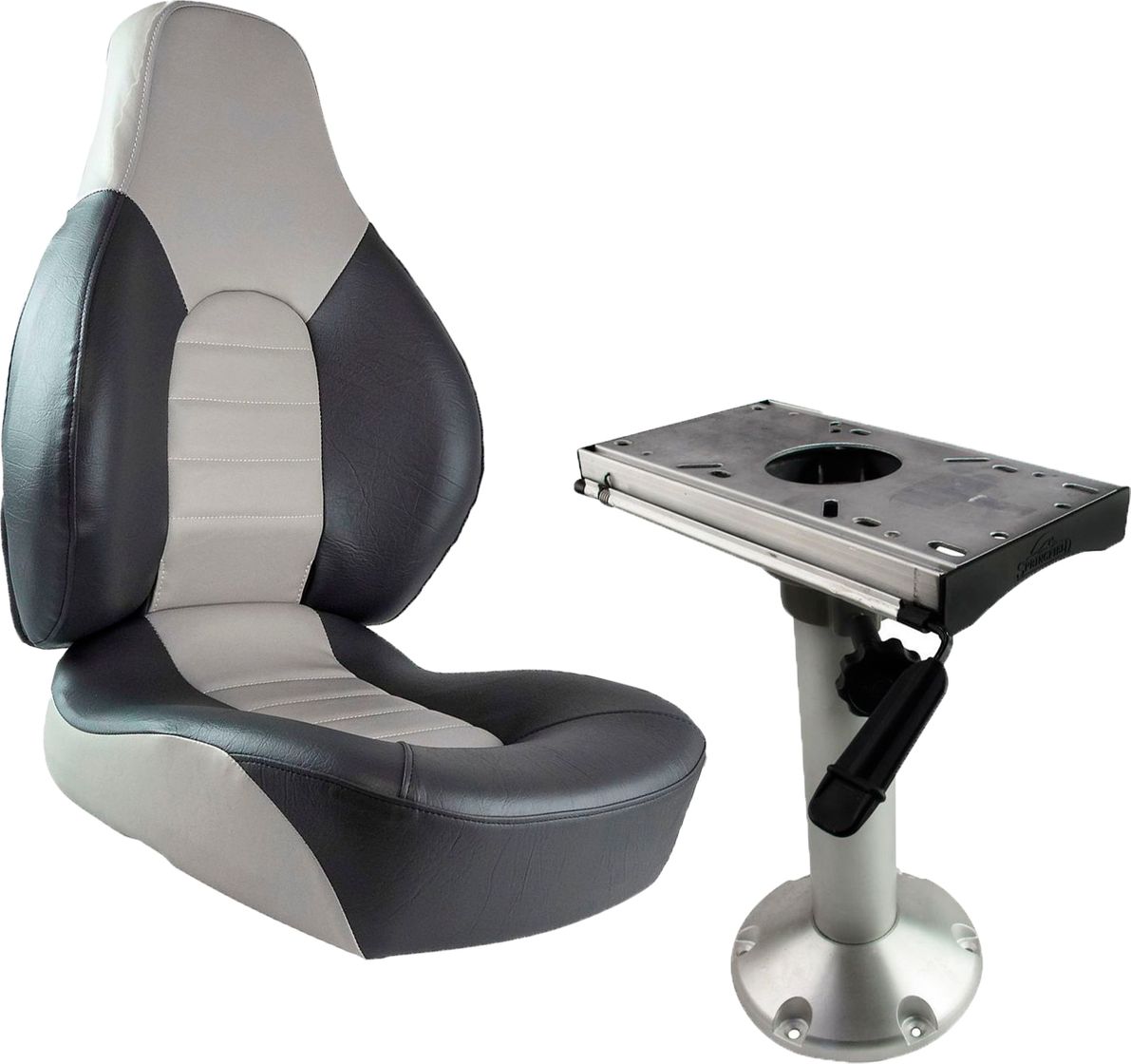 Кресло складное мягкое FISH PRO, серый/темно-серый на стойке с вращением и регулировкой вперед/назад 1041633_komp_1 кресло skipper premium с высокой спинкой серый темно серый 1061067