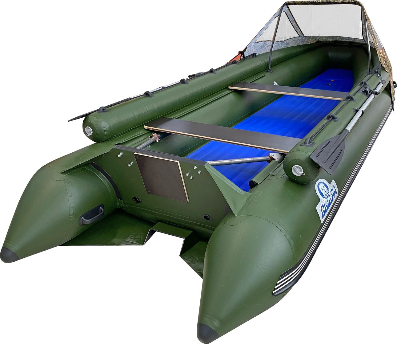 Надувная лодка ПВХ, Выдра 500 Чульман, усиление транца, фальшборт, тент, зеленый VDR500CHGR-YTNTF