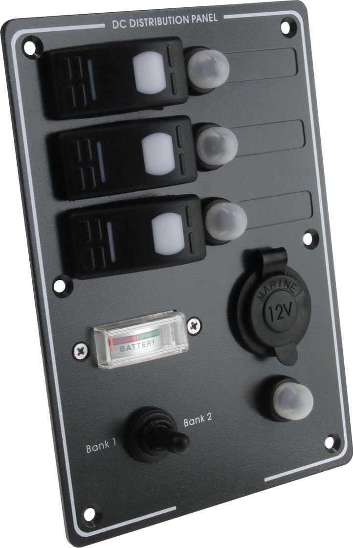 Панель бортового питания 3 переключателя, автоматы, разьём прикуривателя, заряд батарей AES121416A панель бортового питания 6 переключателей автоматы 10521