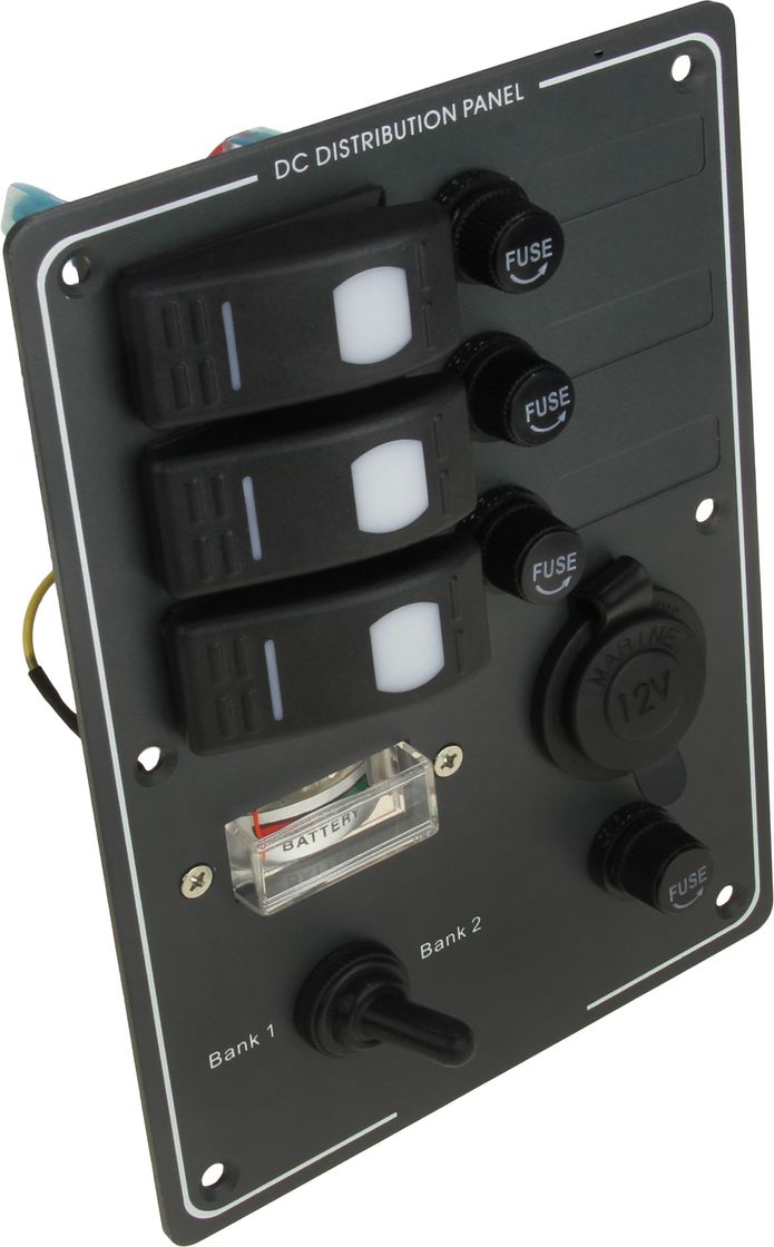 Панель бортового питания 3 переключателя, предохранители, разьём прикуривателя, заряд батарей AES121416B панель бортового питания 6 переключателей индикация предохранители 10064 bklt