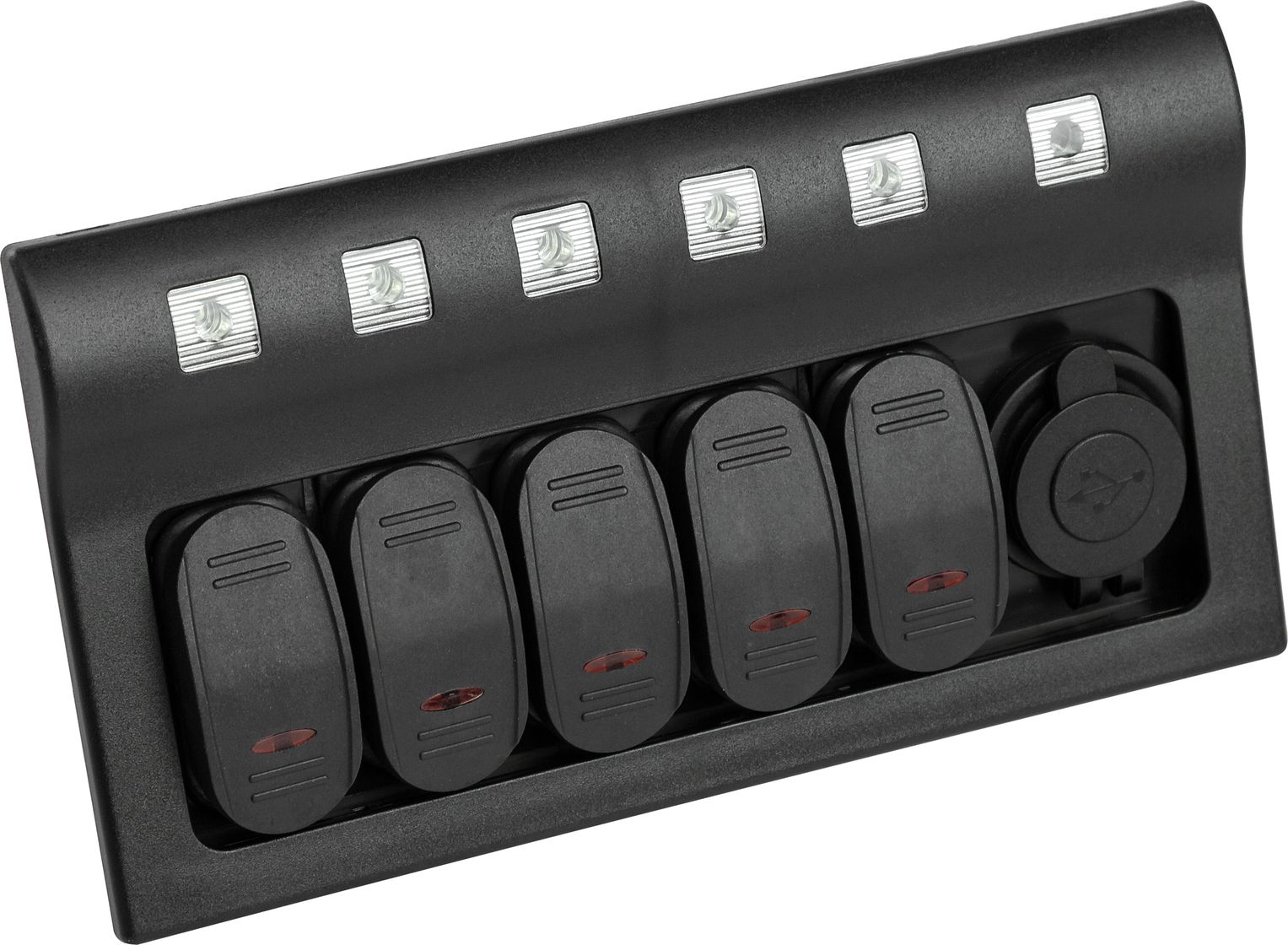 Панель бортового питания 5 переключателей, USB зарядка, индикация, автоматы 10325 панель бортового питания 5 переключателей автоматы прикуриватель 10536