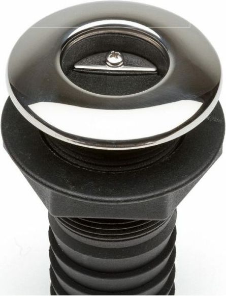 Разъем водосброса пластиковый с крышкой из нержавеющей стали и обратным клапаном под шланг 25 мм, черный BS3520