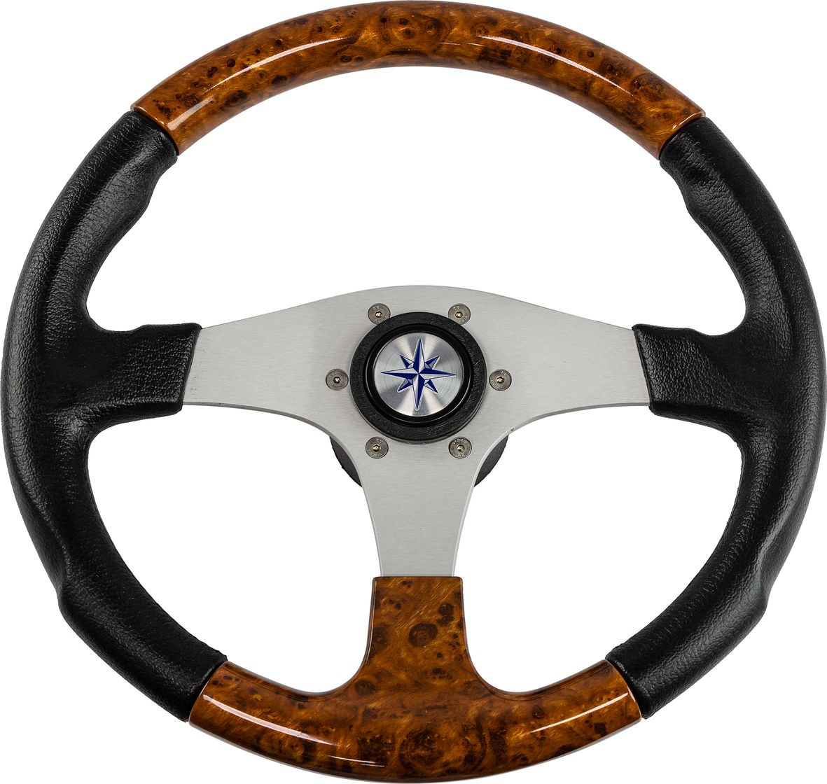 Рулевое колесо EVO MARINE 2 обод черный/коричневый, спицы серебряные д. 355 мм VN850001-45 рулевое колесо manta обод белый спицы серебряные д 355 мм vn70551 08