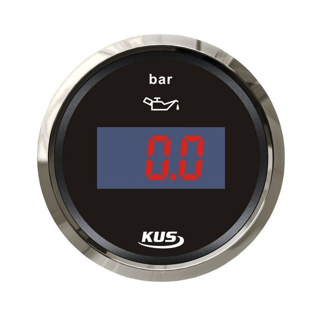 Указатель давления масла цифровой 0-5 бар, черный циферблат, нержавеющий ободок, д. 52 мм KY15042