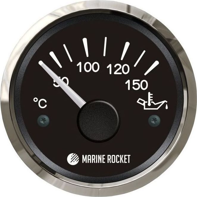 Указатель температуры масла 50-150 гр., черный циферблат, нержавеющий ободок, д. 52 мм, Marine Rocket TGA0150BSMR