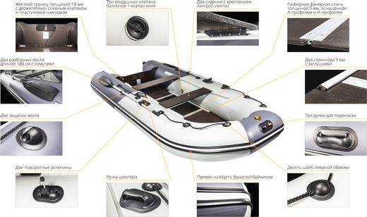 Надувная лодка ПВХ, Ривьера Компакт 3600 СК Комби, светло-серый/синий
