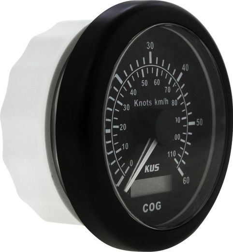 GPS-спидометр аналоговый 0-60 узлов, черный циферблат, черный ободок, выносная антенна, д. 85 мм