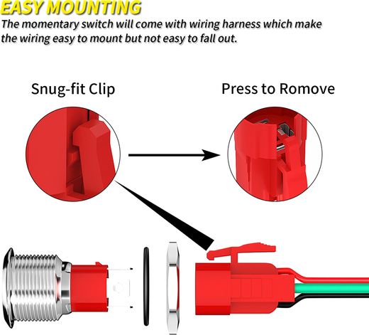 Кнопка без фиксации, подсветка, белая, 12 В, д. 19мм