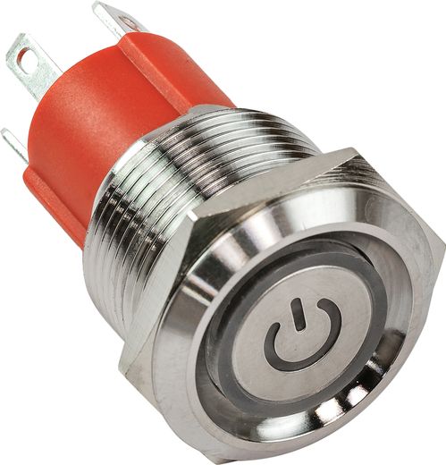 Кнопка с фиксацией, подсветка красная, 12 В, д. 19мм