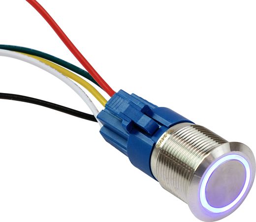 Кнопка с фиксацией в комплекте с контактным разъемом, 12/24 В 5А, OFF-ON 5P, D16 синяя подсветка