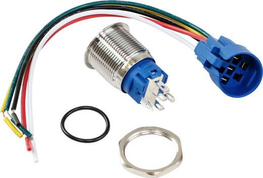 Кнопка с фиксацией в комплекте с контактным разъемом, 12/24 В 5А, OFF-ON 5P, D22 красная подсветка