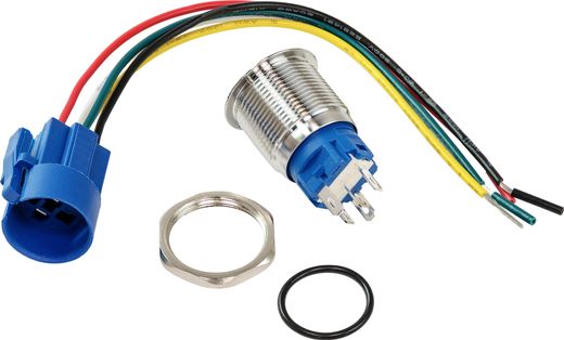 Кнопка с фиксацией в комплекте с контактным разъемом, 12/24 В 5А, OFF-ON 5P, D19 белая подсветка