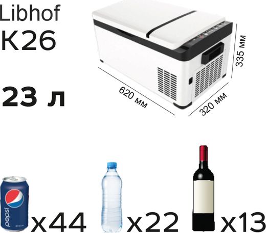 Компрессорный автохолодильник LIBHOF K-26, 23 л