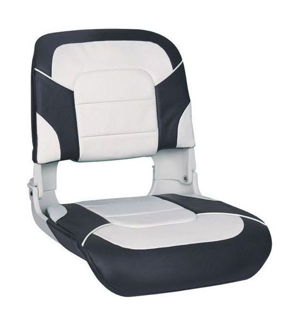 Кресло пластмассовое складное с подложкой All Weather High Back Seat, белый/синий