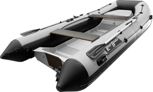 Лодка РИБ (RIB) RiverBoats RB 380 NEW, черно-серый, накладка на рундук, рым, ролик, защита киля, корпус графит
