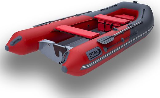 Лодка РИБ (RIB) STEL R-375, красный/графит, накладки на рундук и банки, защита киля, корпус графит