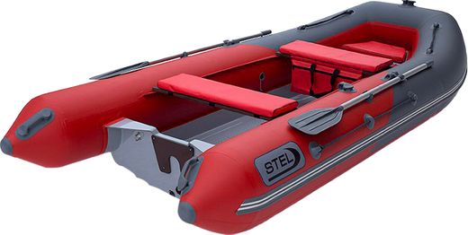 Лодка РИБ (RIB) STEL R-375, серый/красный, накладки на рундук и банки, защита киля, корпус серый