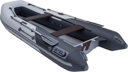 Лодка РИБ (RIB) STEL R-375, серый/оранжевый, накладки на рундук и банки, защита киля, корпус серый