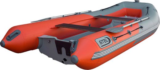 Лодка РИБ (RIB) STEL R-375, серый/оранжевый, накладки на рундук и банки, защита киля, корпус серый