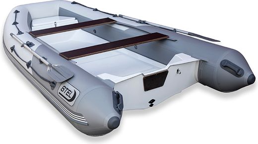 Лодка РИБ (RIB) STEL R-420, графит/красный, накладки на рундук и банки, защита киля, корпус серый