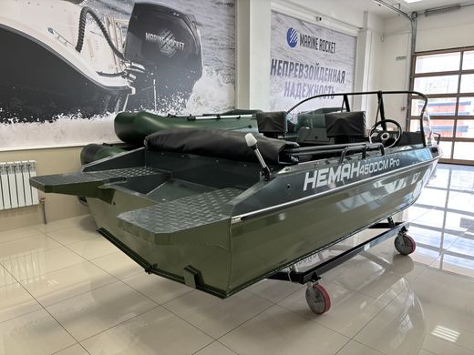 Моторная лодка, Неман 450 DCM PRO, зелёно-серая с Marine Rocket MR40FFEL