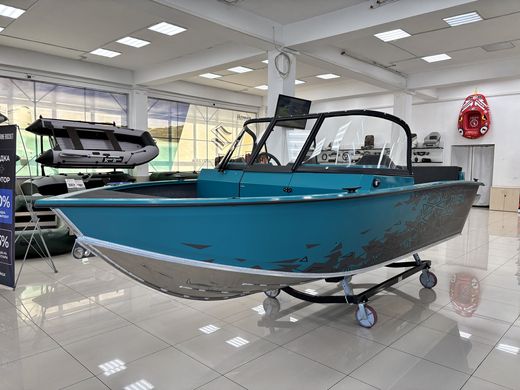 Моторная лодка, Триера 470 FISH, бирюзовый с Marine Rocket MREF60FVEL-T