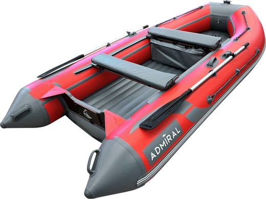 Надувная лодка ПВХ, Адмирал 360 НДНД, роульс, рым, накладки, красный/серый