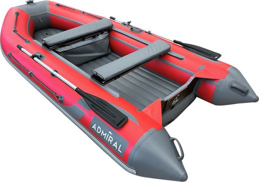 Надувная лодка ПВХ, Адмирал 360 НДНД, роульс, рым, накладки, красный/серый