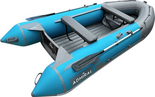 Надувная лодка ПВХ, Адмирал 375 S НДНД,  роульс, рым, накладки, голубой/серый