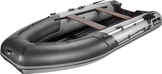 Надувная лодка ПВХ, Адмирал 375 S НДНД,  роульс, рым, накладки, серый/черный