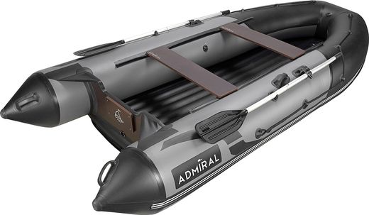 Надувная лодка ПВХ, Адмирал 375 S НДНД,  роульс, рым, накладки, серый/черный