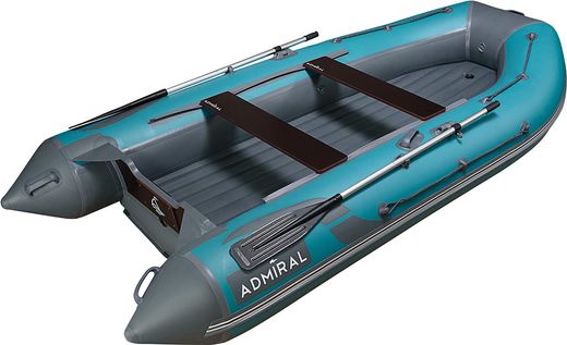 Надувная лодка ПВХ, Адмирал 380 НДНД, роульс, рым, голубой/серый
