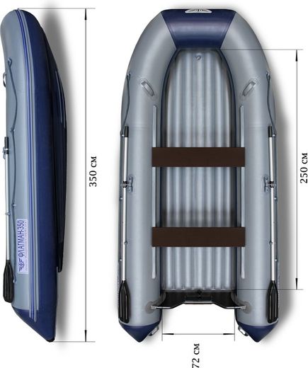 Надувная лодка ПВХ, Флагман 350 НДНД, серо-синий