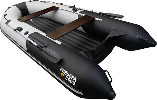 Надувная лодка ПВХ, Ривьера Компакт 3600 НДНД Комби, бронь, светло-серый/графит