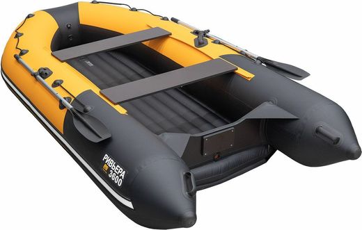 Надувная лодка ПВХ, Ривьера Компакт 3600 НДНД Комби, оранжевый/черный