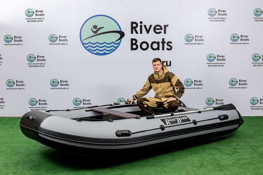 Надувная лодка ПВХ, RiverBoats RB 390 НДНД, черно-серый, уцененная