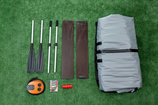 Надувная лодка ПВХ, RiverBoats RB 390 НДНД, черно-серый, уцененная