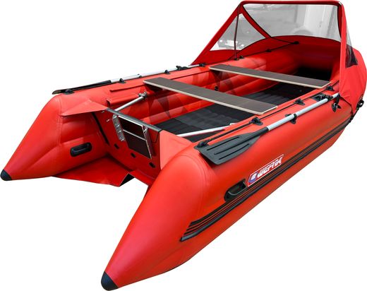 Надувная лодка ПВХ, Шерпа 430 JET, усиление транца, разъемный транец, тент, красный