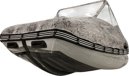 Надувная лодка ПВХ, Шерпа 500 JET, бронь ТПУ 0,7 дна и баллонов, усиление транца, разъемный транец, тент, фартук носовой, накладка на сиденье, тент трапортировочный, транцевые плиты, серый