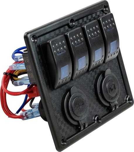 Панель бортового питания 4 переключателя, USB зарядка, разъем прикуривателя