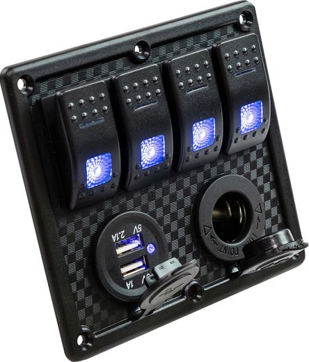 Панель бортового питания 4 переключателя, USB зарядка, разъем прикуривателя