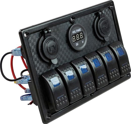 Панель бортового питания 6 переключателей, USB зарядка, разъем прикуривателя, вольтметр